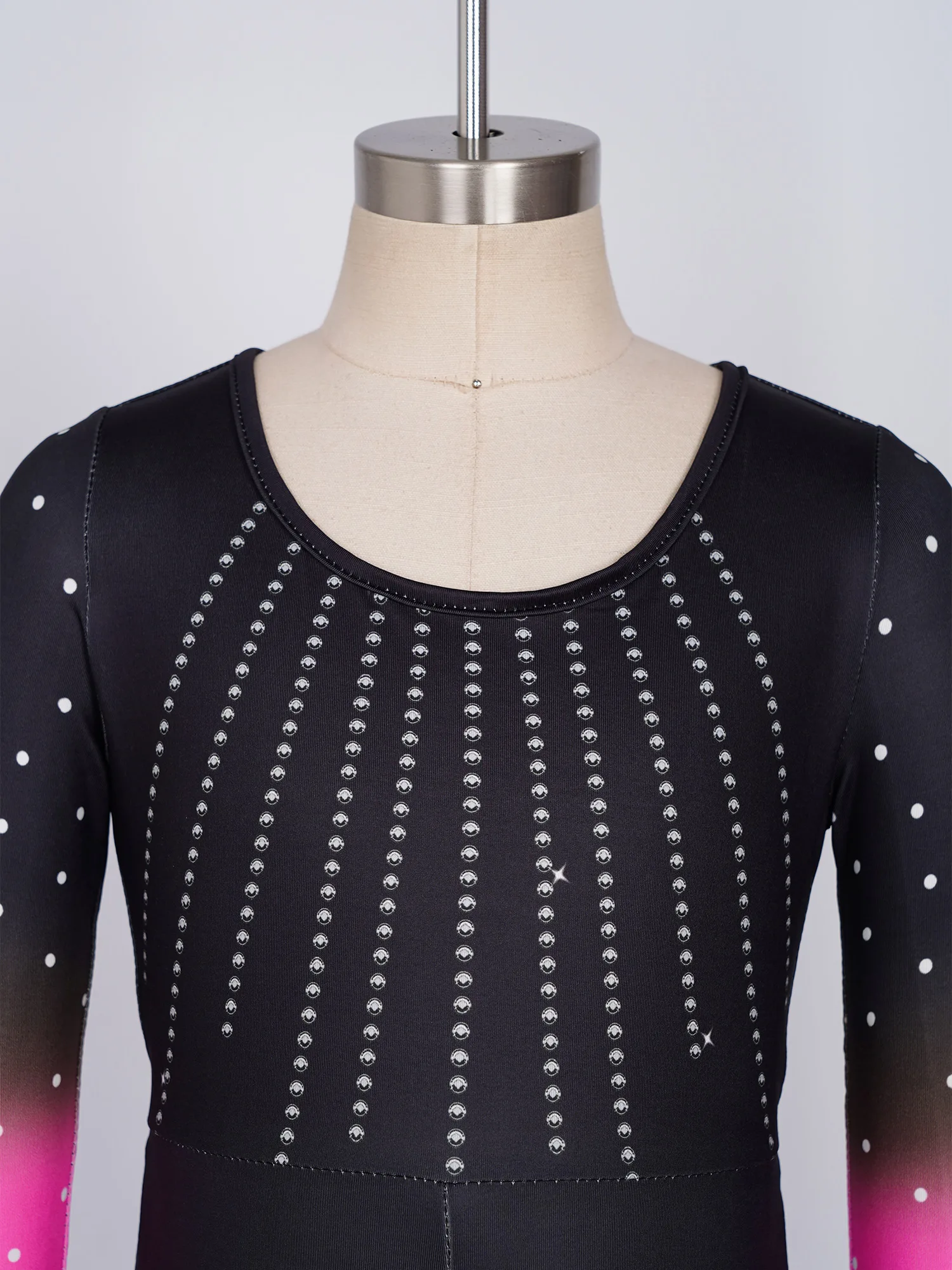 Kids Girls Dots Print Gymnastics Figure Skating Yoga Jumpsuits Long Sleeve Cutout Back Full Length Bodysuits Sports Dancewear