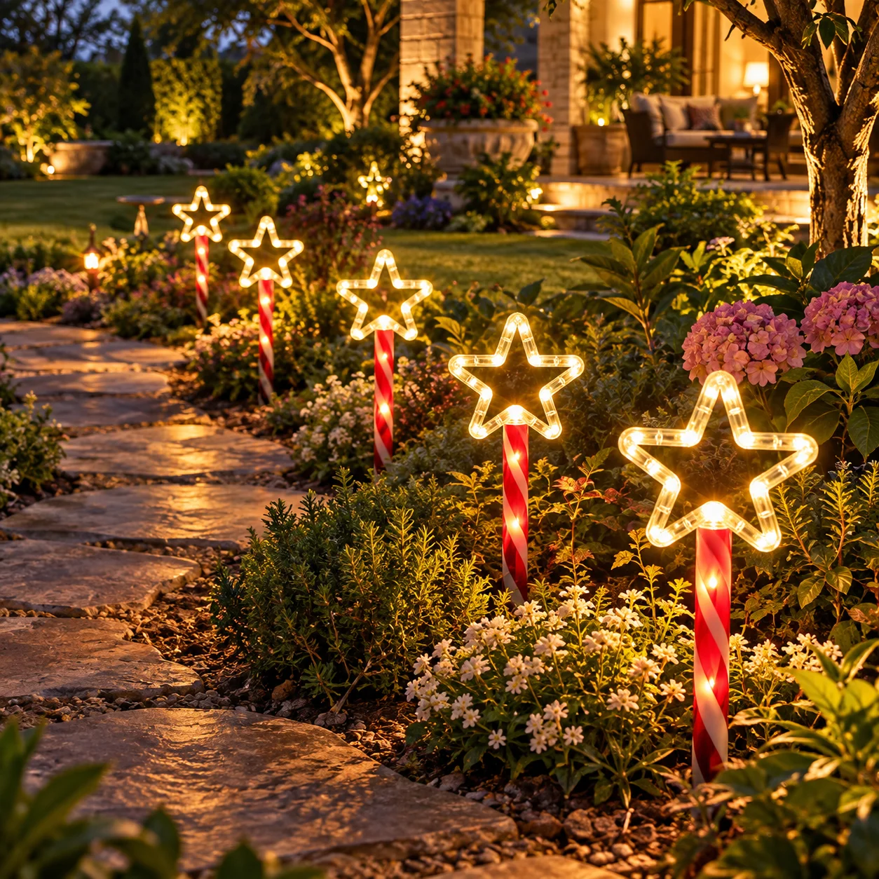 Solar Star Shape Path Stake Lights, Candy Cane Striped Pole,  Outdoor Ground Lamp, Christmas Yard Lawn Holiday Decoration