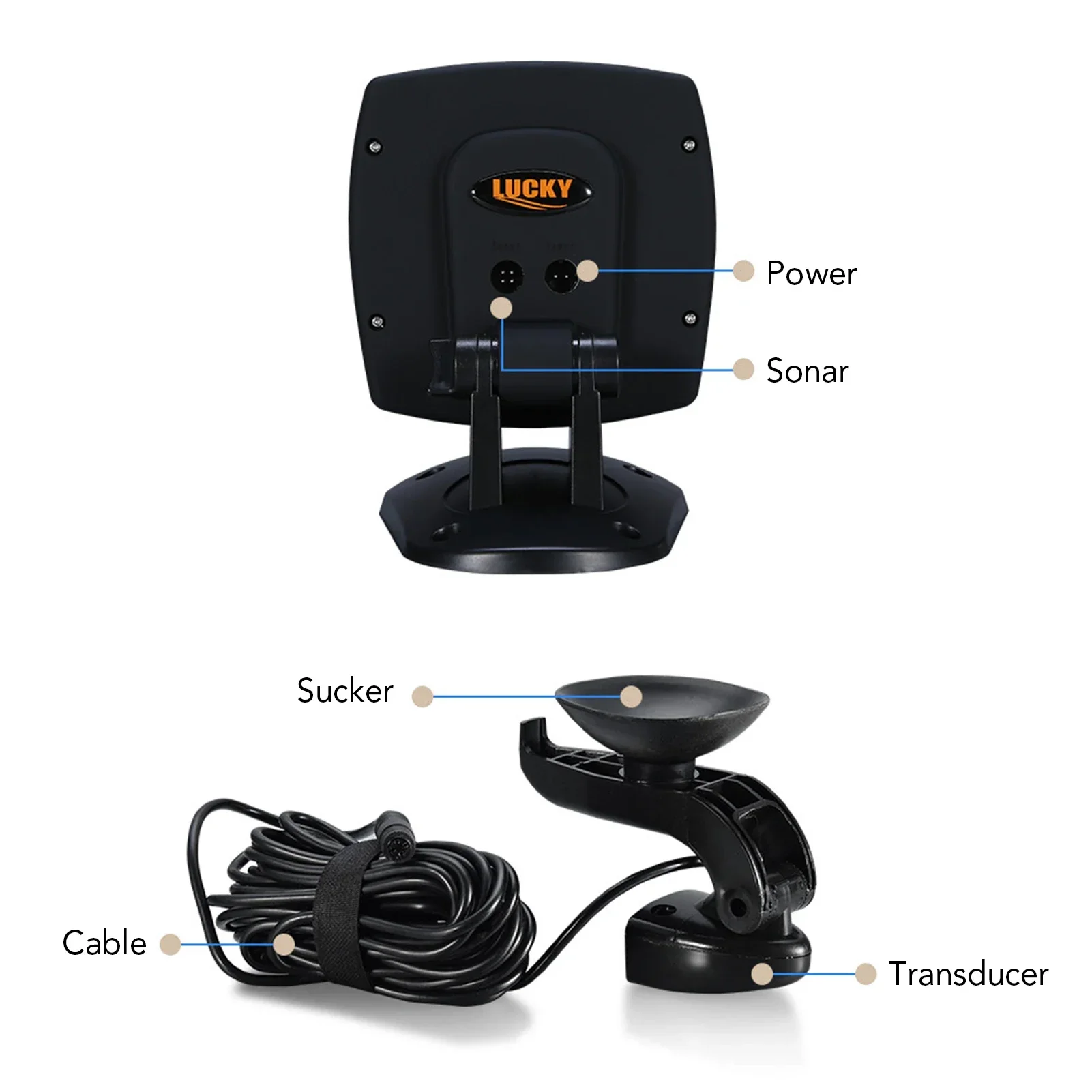 LUCKY Wired Fishing Finder 180m / 590ft Depth Sounder Fish Detector F918-C180S Monitor LCD Locator Boat Fishfinder From A Boat