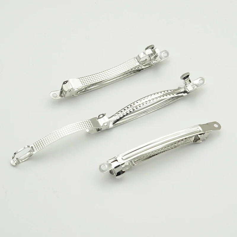 20PCS 6cm 8cm 10cm Double Locked Slim Checked Metal French Barrette Silver Steel Hair Clips for DIY Hairbows Hair Accessories