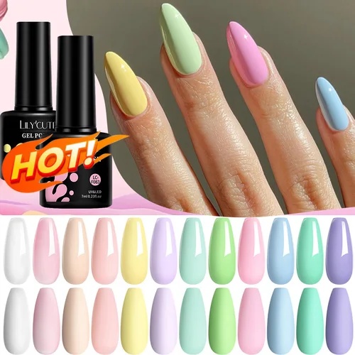 LILYCUTE 7ml Macaron Candy Gel Esmalte de uñas 184 colores Primavera Verano Rosa Púrpura Semipermanente para manicura Nail Art Gel barniz
