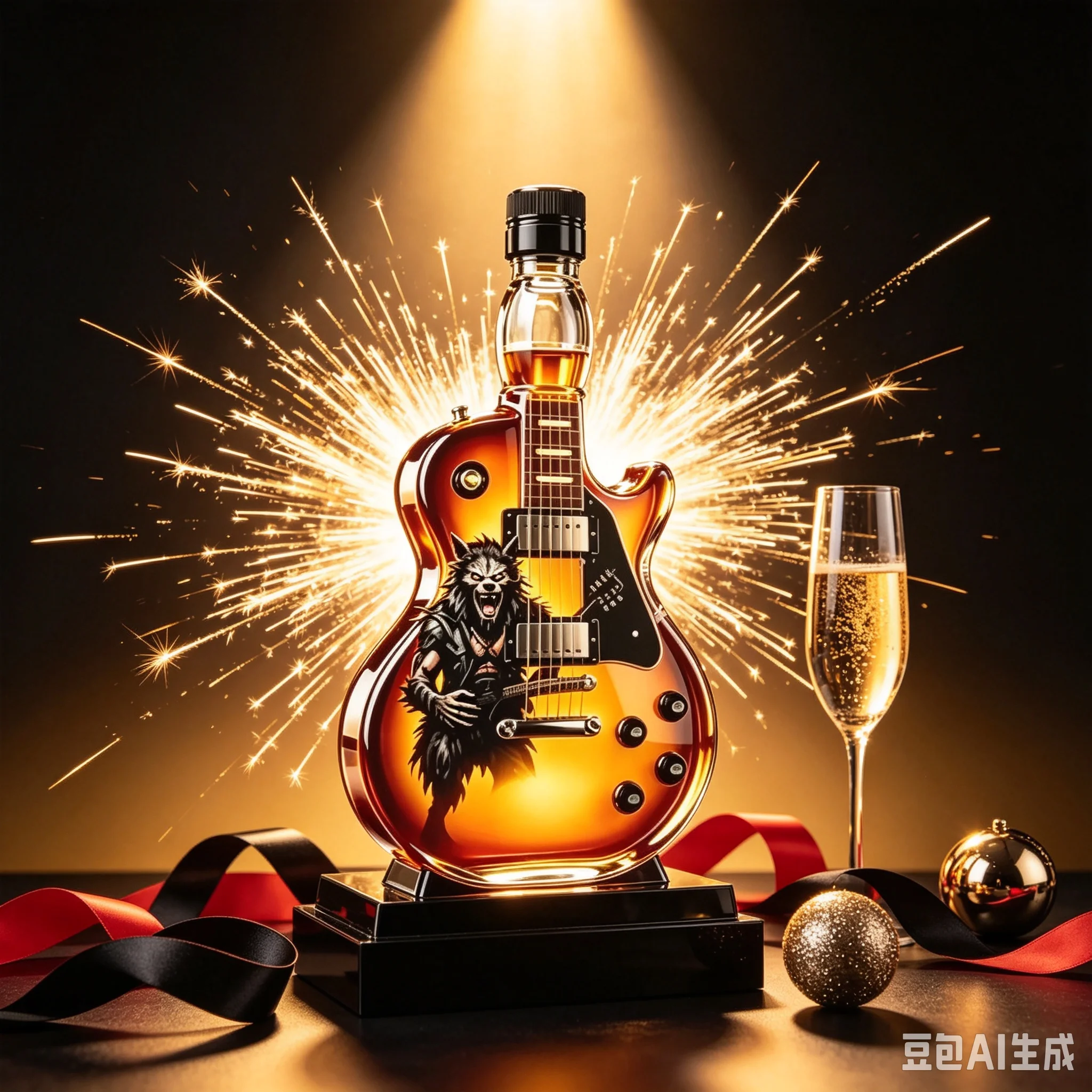 350ML Guitar Form Glass Wolf Art Decanter for Home Bar Display Unique Birthday Housewarming Gift Liquor Bottle
