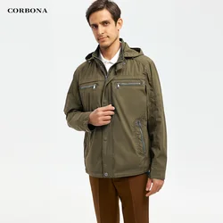 CORBONA 2024 New Men Oversized Jacket Army Force Outdoor Fashion Multi Pockets Windproof Windbreaker Coat Navy Blue Green Parka