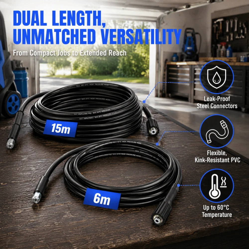 5800PSI High Pressure Washer Hose Flexible Rubber Material Pressure Washer Extension Hose Water Cleaning Rubber Pipe Auto Washer