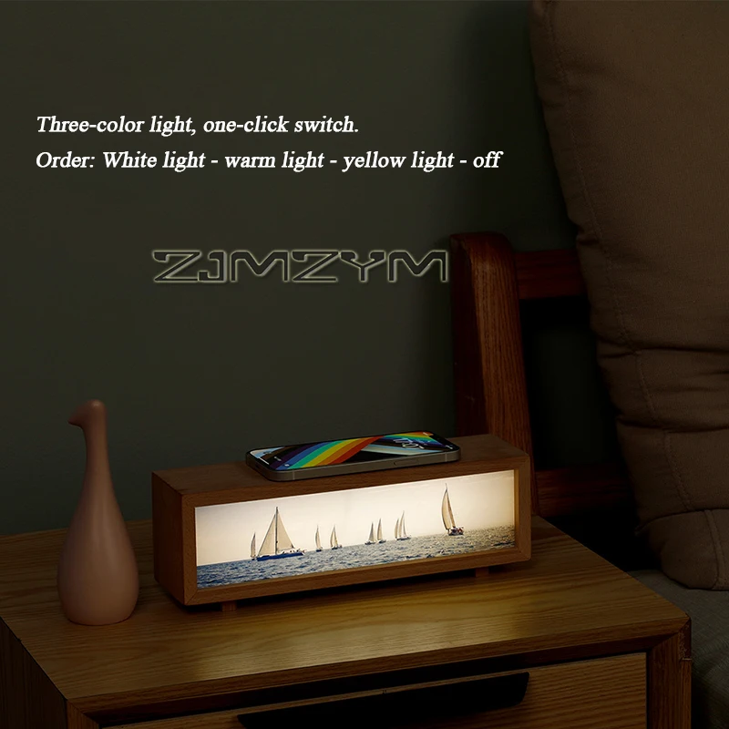 2.5W Creative Wood Grain Night Light Wireless Touch Type Geometry Stepless Dimming Bedside Decoration Lamp