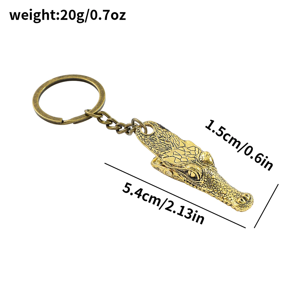 1Pcs Noble Crocodile Metal Keychain, Alloy Vintage Decoration Keyring, Delicate Engraving Bookmark for Car, Backpack