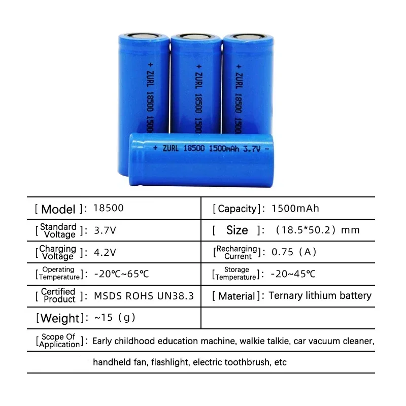 18500แบตเตอรี่3.7V 1500MAh แบตเตอรี่แบบชาร์จไฟได้18500 Bateria Recarregavel แบตเตอรี่ลิเธียม Li-Ion Batteies Baterias