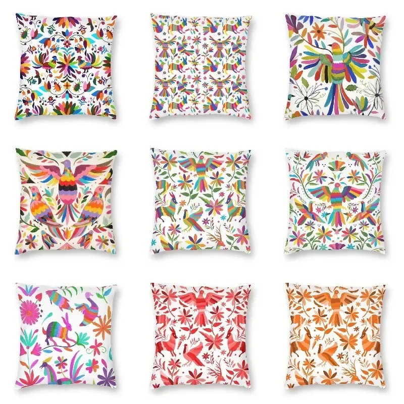 Mexican Otomi Viva Cushion Cover 45x45cm Home Decor Sofa Cushion Print Mexico Flowers Texture Throw Pillow Case for Car