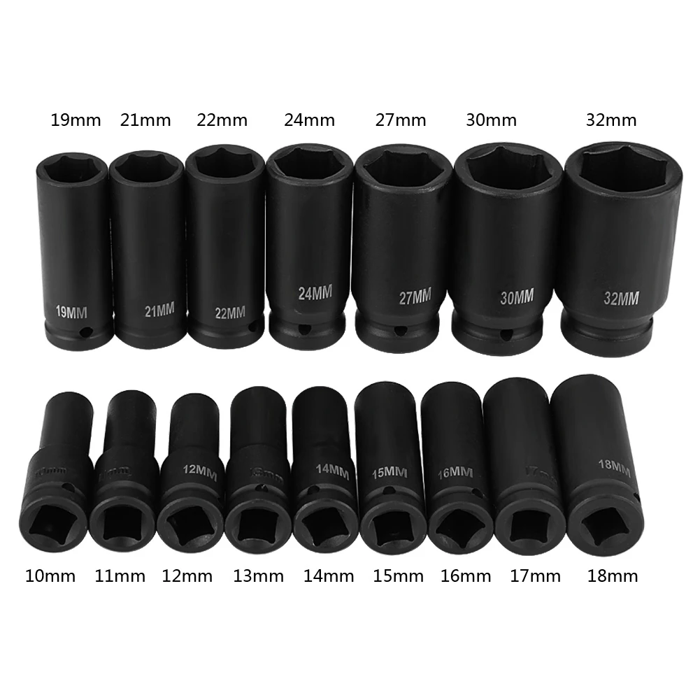 16 stks 1/2 Hex Bit Socket Air Hex Bit Socket Hex Bit Socket 1/2 "Inch Drive Air Hex Bit Socket Set Reparatie Tool Kit 10 MM-32 MM