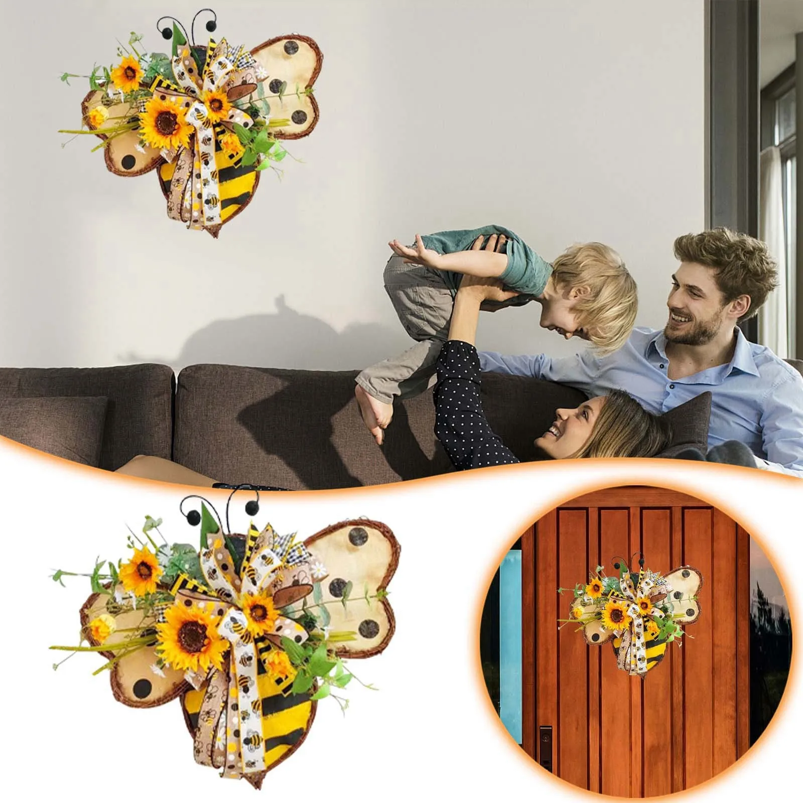 

Sunflower Wreaths Waterproof Summer Bee Garland Artificial Sunflower Front Door Wreath Hanging Decoration For Wall Balcony