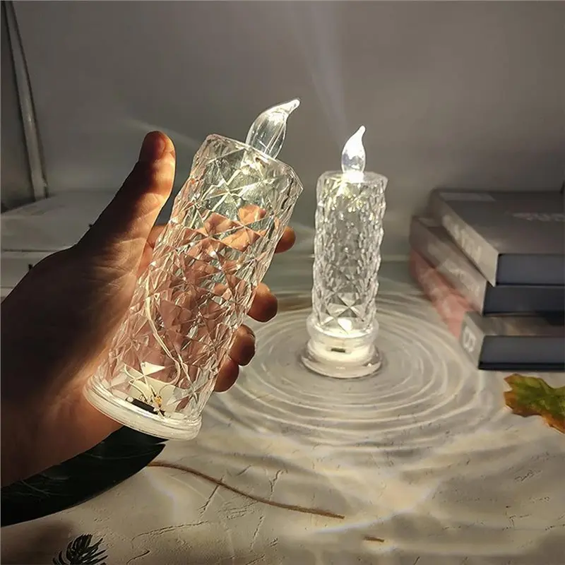 A50I Shadow Rose LED Crystal Candle Light Set-4PCS Battery Operated Flameless Candles With Base For Valentine' S Day
