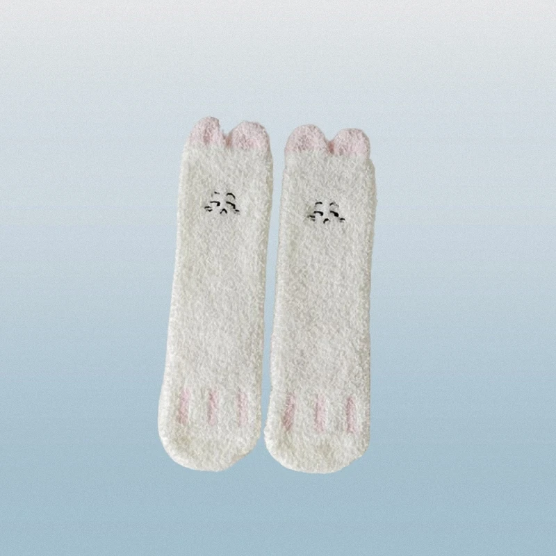 Calcetines de invierno de medio terciopelo para mujer, calcetines gruesos y cálidos de gato lindo, toalla de dormir transpirable, calcetines de confinamiento, 5/10 pares