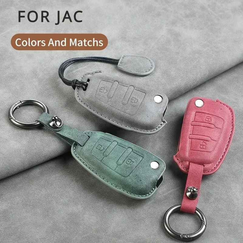 

Leather Car Key Cover Car Key Case For JAC JS2 S2 S3 S5 S7 T40 T50 Sei 3 A5 R3 Refine Flip 2 Button Car Key Case Shell Keychain