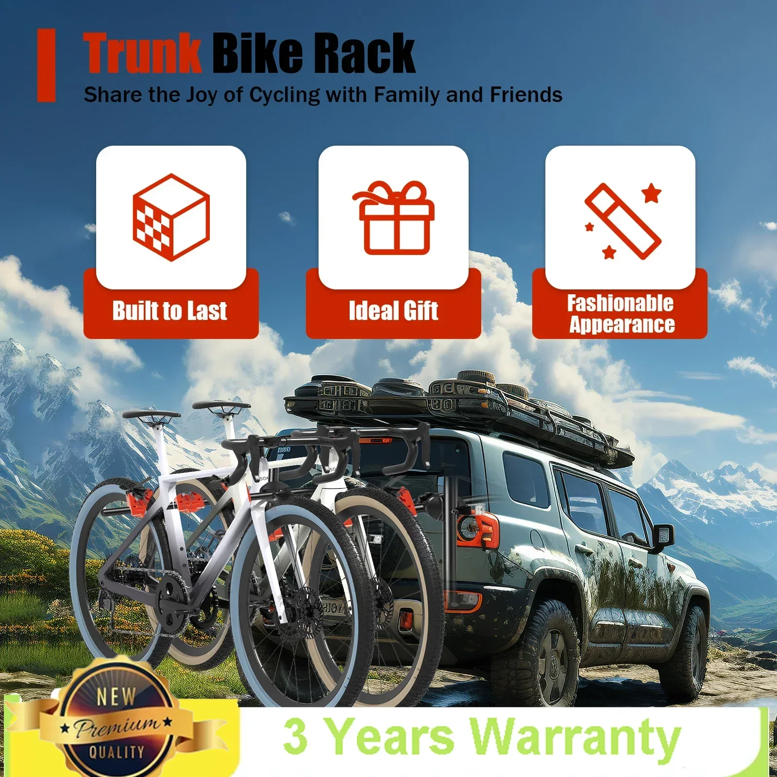 

Trunk Mount bicycle rack Foldable design 20kg/44.1lbs Load-bearing Capacity With Nylon Webbing fits most sedans, SUVs, and vans