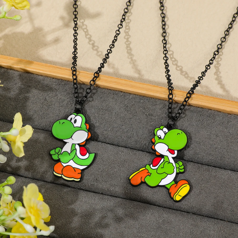 Green Dinosaur Enamel Necklace - Cartoon Animal Character Pendant Fashion Jewelry Gift for Friends Game Periphery Accessory