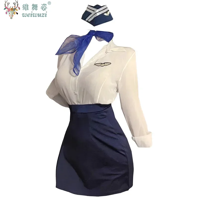 Sexy Nightclub Flight Attendant Outfit Secretary Set Role-playing Uniform Set Pure Desire Instructor American Queen OL Jumpsuit