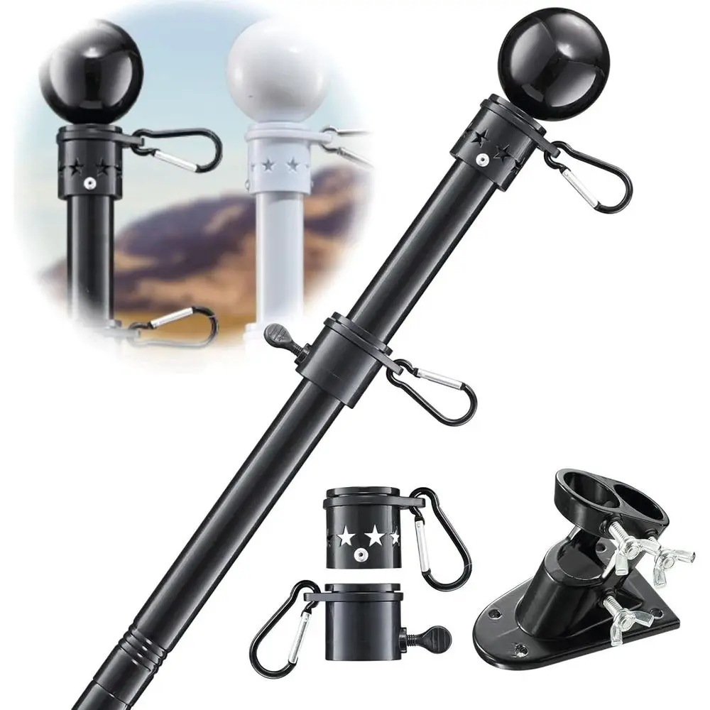 

Heavy-Duty Stainless Steel Lagpole Kit for Outdoor Banners, Garden, Porch, Yard, Garage, Balcony - Black