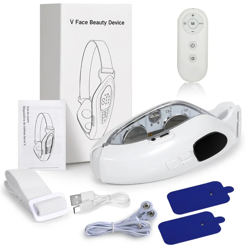 Masajeador facial en forma de V, dispositivo de belleza con modo de hidromasaje, Control remoto, fotones LED, instrumento de Estiramiento facial, eliminación de papada