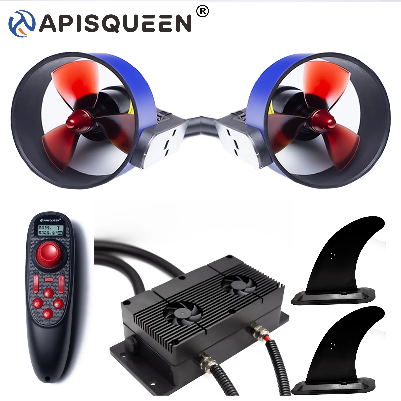 APISQUEEN U5 Dual Underwater Thruster Set Up to 37LB at 29.4V A300/W300 Remote for Kayaks and Boats