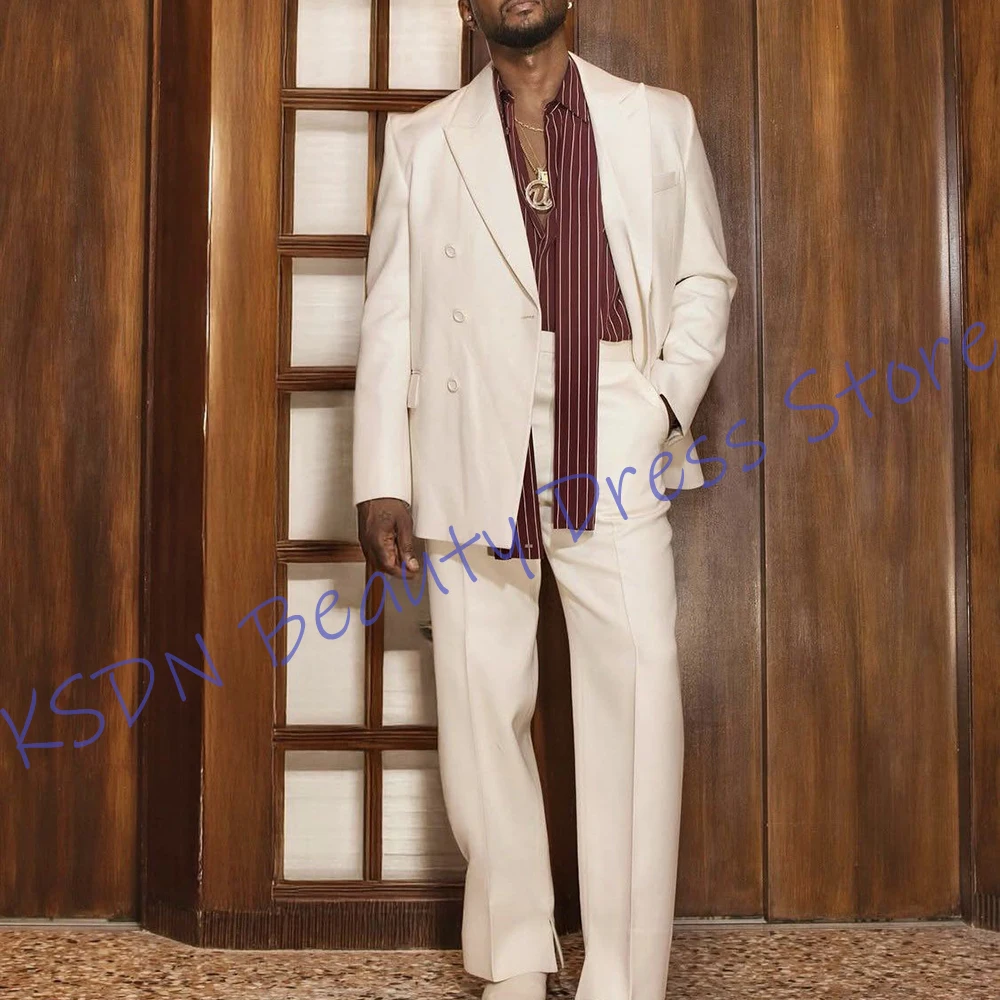 

Классические мужские белые двубортные костюмы в стиле ретро, деловой свадебный пиджак, комплект брюк, элегантный мужской костюм