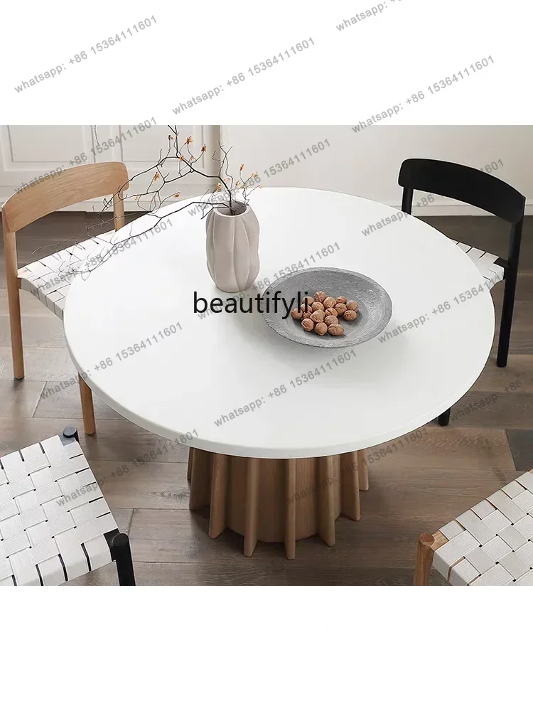 

Nordic solid wood small apartment solid wood round dining table cream style living room dining table and chair combination
