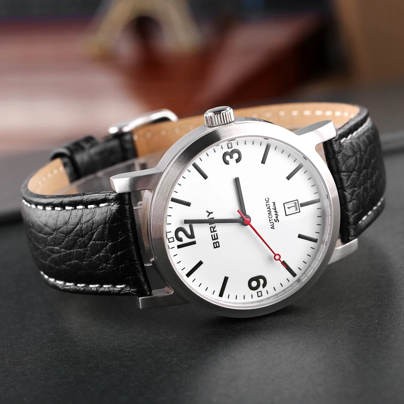 BERNY Men Mechanical Wristwatch 5ATM Waterproof Watch Casual Leather Swiss Railway Timepiece ST1612 Luxury Automatic Men Watch