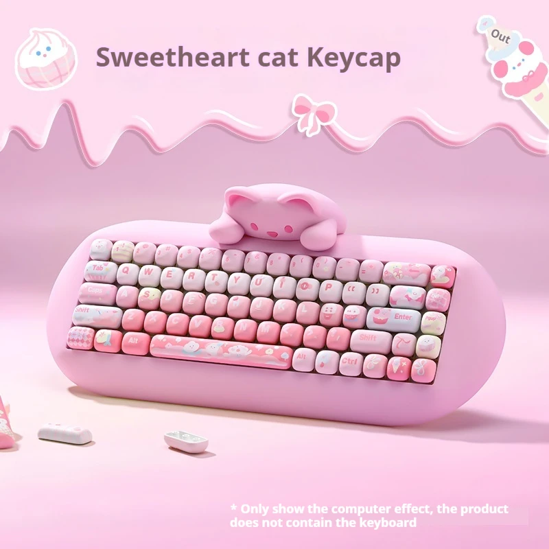 Sweetheart Cat Theme Keycap 138key Mog Height Pbt Thermal Sublimation Mechanical Keyboard Personalized Anime Cartoon Pink Keycap