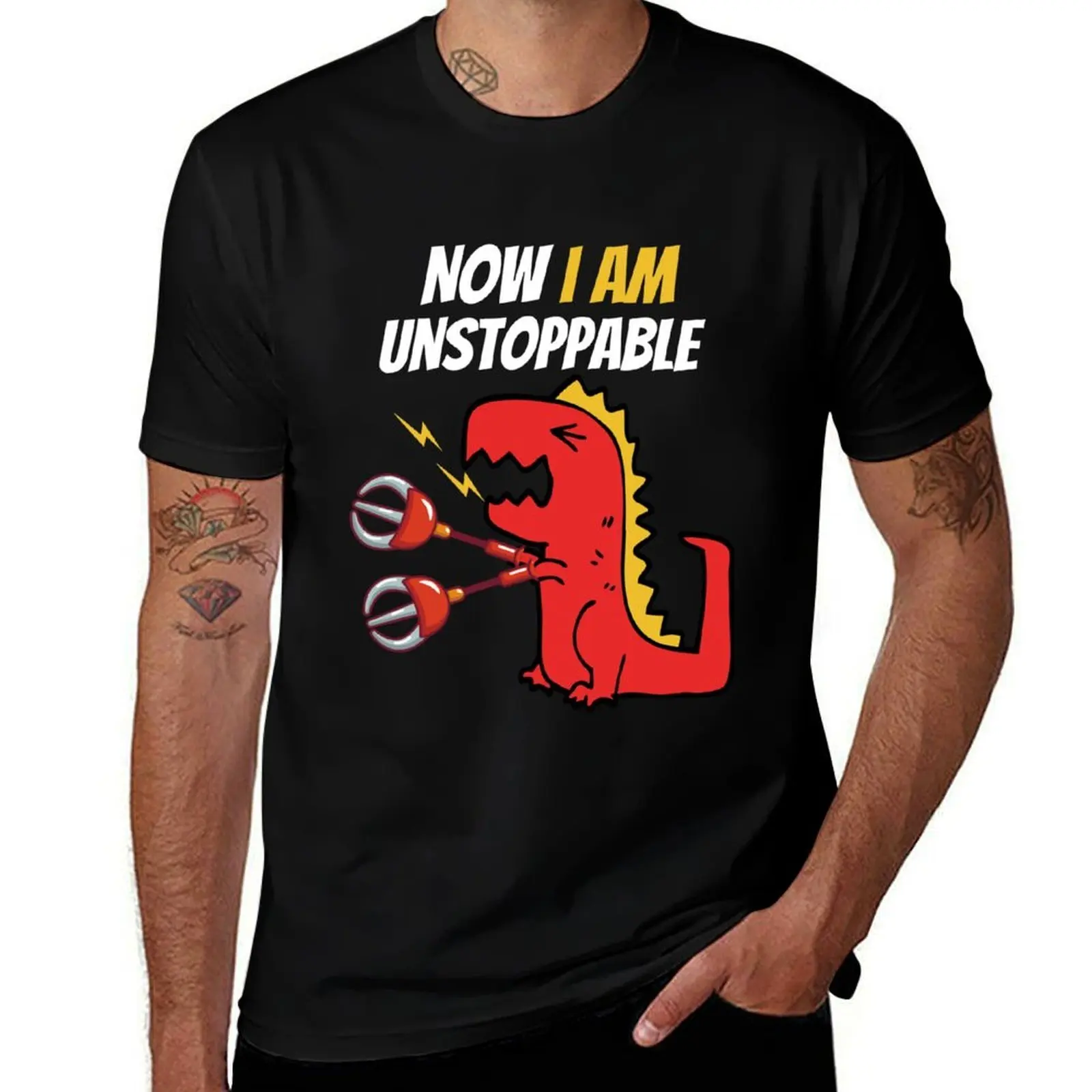 Now I'm Unstoppable - Funny T-Rex Dinosaur Pun - I Am Unstoppable T-rex T-Shirt Basic Simple Design Short Sleeve Shirt