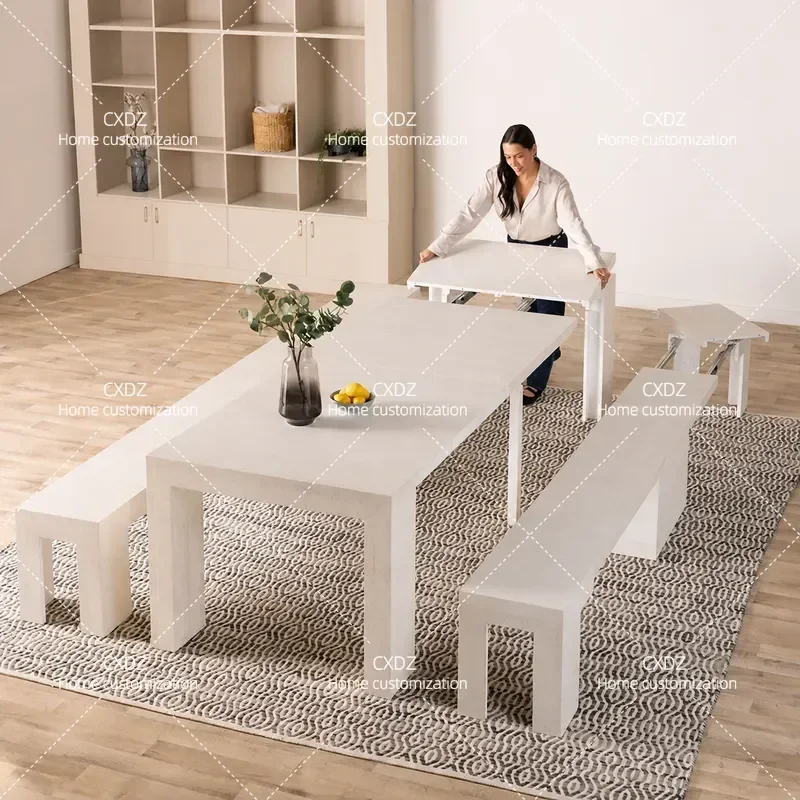 Retractable Folding Dining Table Solid Wood Extendable Long Narrow Wall Mounted Worktable for Small Apartment Conference