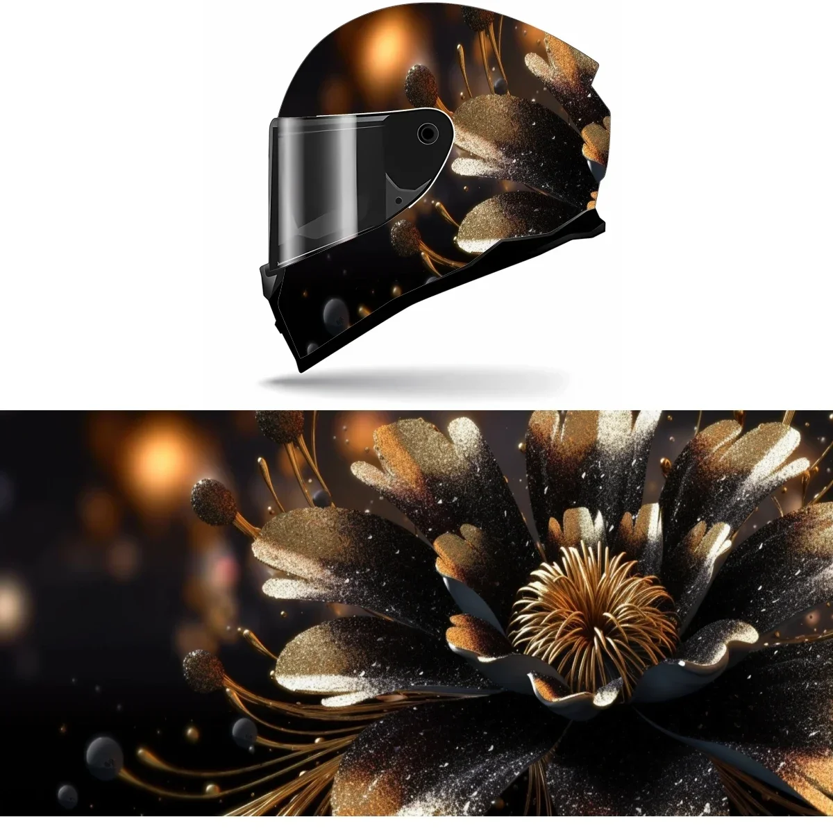 

3D Gold Abstract Flower Full Helmet Wrap Sticker Motorcycle Helmet Racing Graphic Decal Vinyl Wrap Helmet Decor Sticker