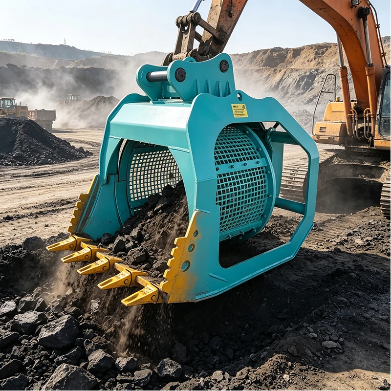 Hydraulic Rotary Drum Bucket Excavator Attachment for Soil Gravel Stone Waste Screening and Recycling Solutions