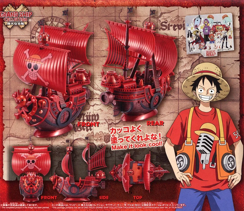 Bandai One Piece Grand Ship Collection One Piece Film Red Luffy Thousand Sunny Pirate Ship Anime Action Figure Model Kit Assembl