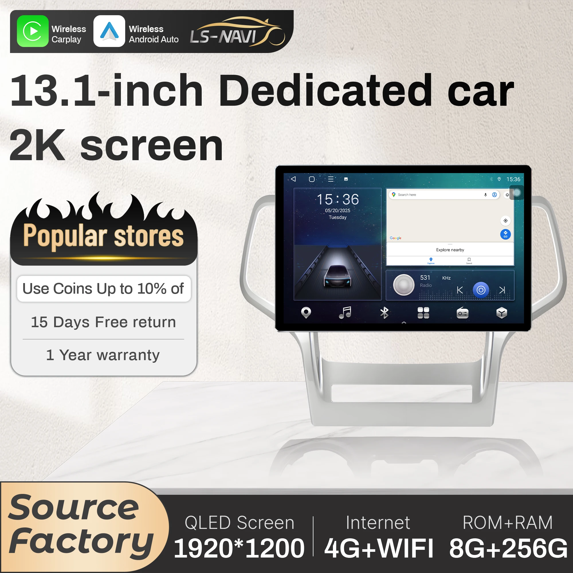 

13.1 inch Android For Jeep Grand Cherokee WK2 2010-2013 Car Radio Wireless Bluetooth Carplay GPS Multimedia QLED Screen Stereo
