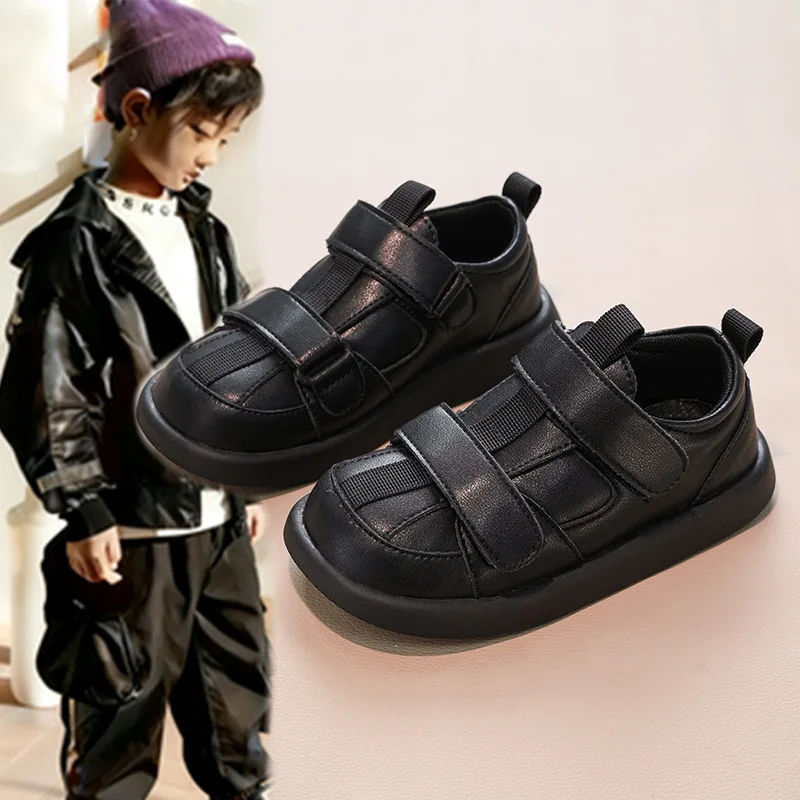 Boys' Leather Shoes Spring and Autumn New Soft-soled Children's Black British Style Performance Shoes Student Performance Shoes