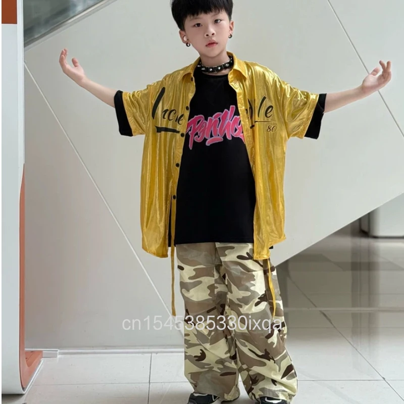 Hip Hop Boys Bright Shirts Camouflage Pants Girls K-pop Streetwear Children Street Dance Costumes Kids Jazz Clothes Sets