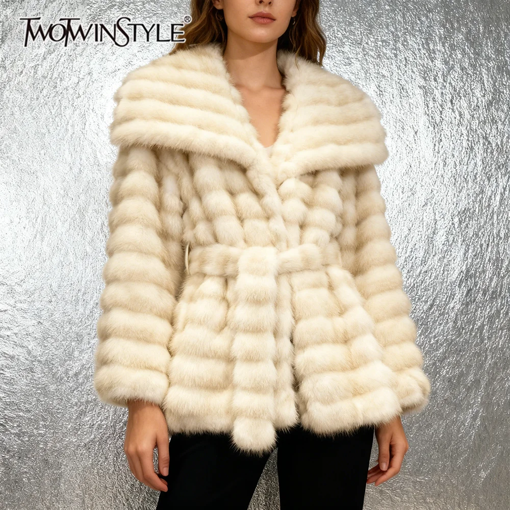 

TWOTWINSTYLE Hit Color Striped Fashion Jackets for Women Lapel Long Sleeves Patchwork Lace Up Temperament Jacket Female Clothing