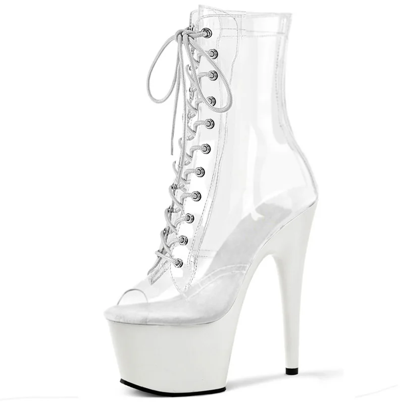 White Rransparent Big Size Gothic 20cm Platform Ankle Boots Exotic Sexy Fetish Catwalk High Strip Heels Pole Dance Women Shoes