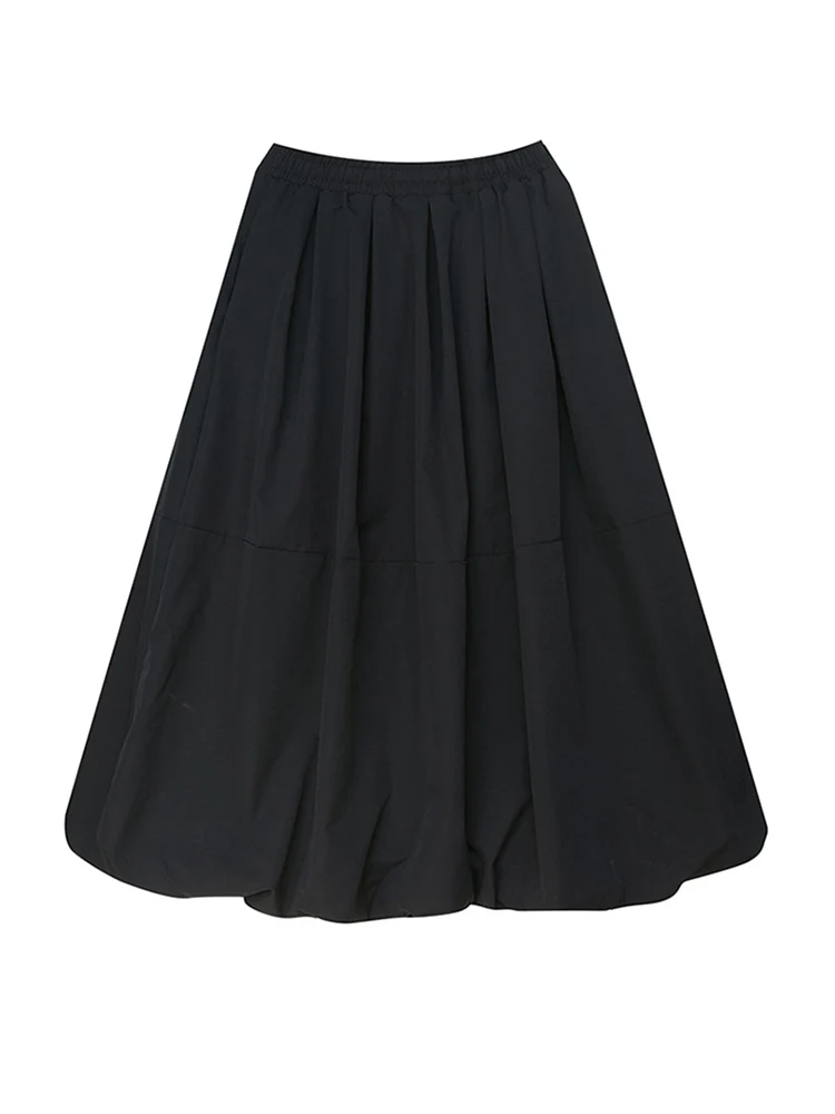 Black Vintage High Waist Puffy Women's Skirt Plus Size Fashion Drawstring Loose Casual Long Skirts Clothes Spring Autumn 2025