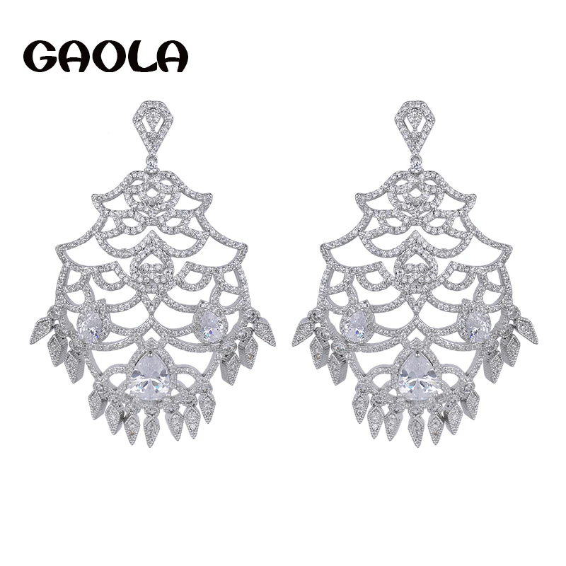 GAOLA New Design Micro-inserts Fashion Earring White Gold Color Brand AAA CZ Crystal Earrings Party Gift GLE5267