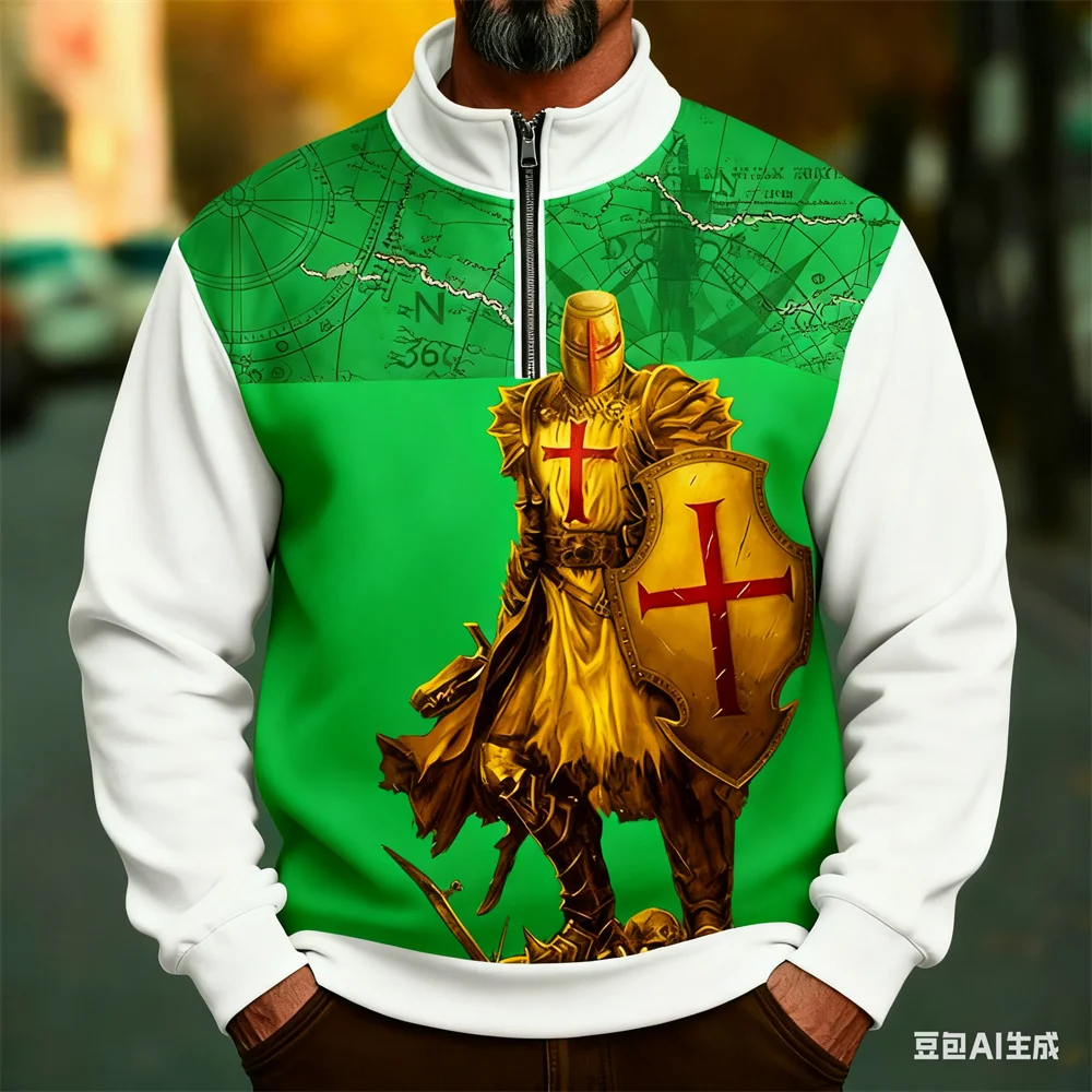 الرجال الوقوف طوق بلوزات الشتاء ثلاثية الأبعاد فارس نمط هوديي للرجل الرياضة الرمز البريدي هوديي جديد في هوديس وبلوزات القمم #5