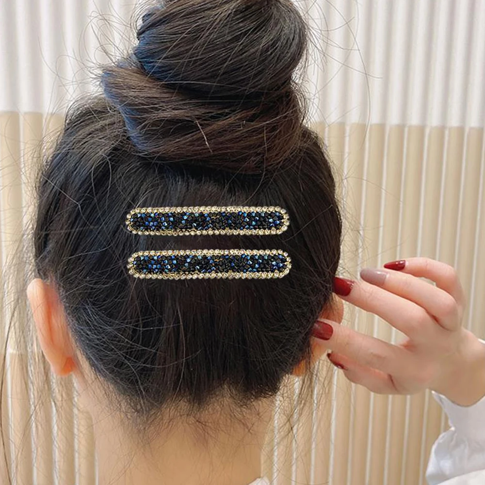 Fashion Bling Rhinestone Hair Clip Vintage Crystal One-Word Clip Hairpins For Women Girls Versatile Barrette Styling Headwear