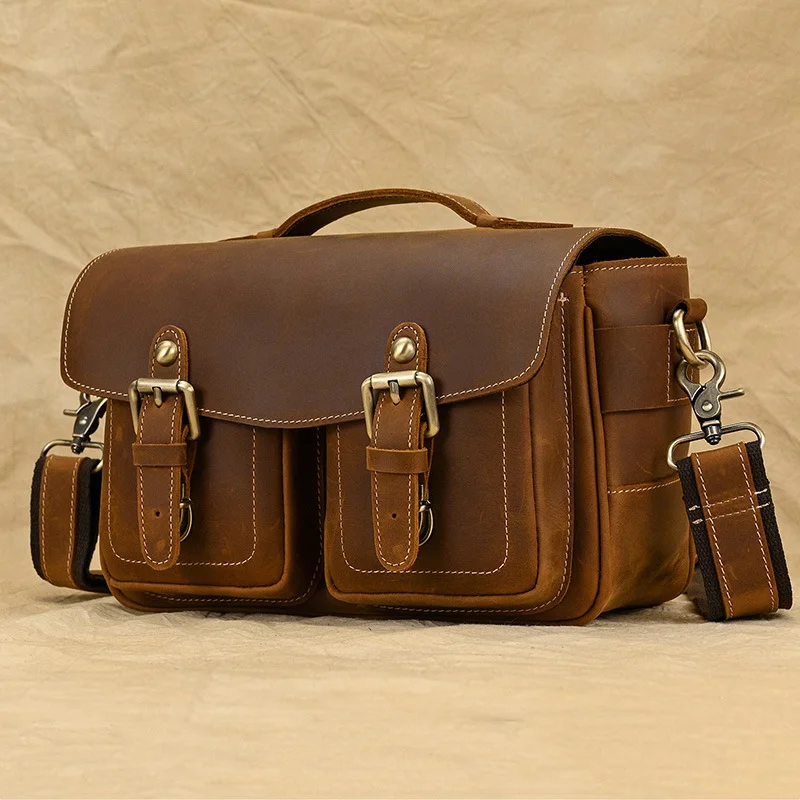 Retro leather shoulder bag, new men's fashionable crossbody bag, luxurious handbag, high-quality small square bag, men's