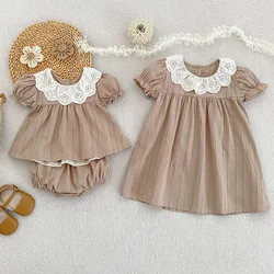 2025 New Summer Children Clothes 2-6Yrs Baby Girl Party Dress Short Sleeved Cotton Splicing Kids Princess Dresses Baby Set