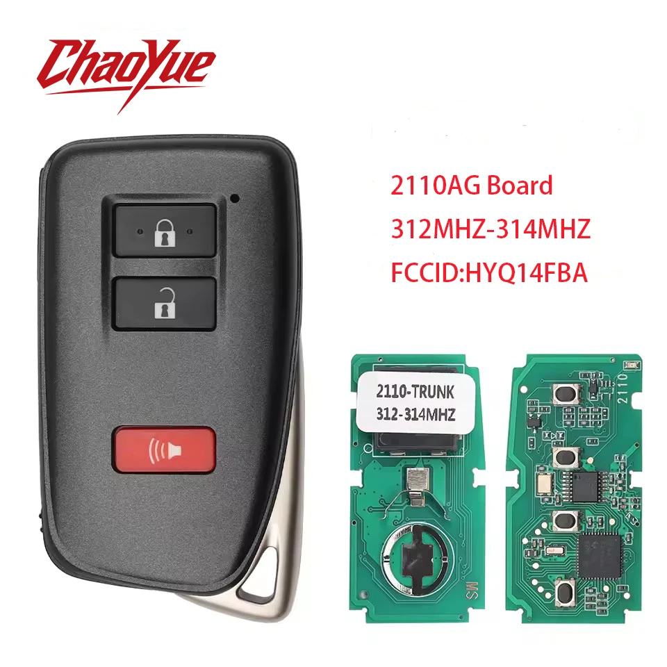 ChaoYue Remote Smart Car Key 312MHz-314MHz 2110AG Board 2+1 Buttons For LEXUS RCF 2015-2019 FCC ID: HYQ14FBA