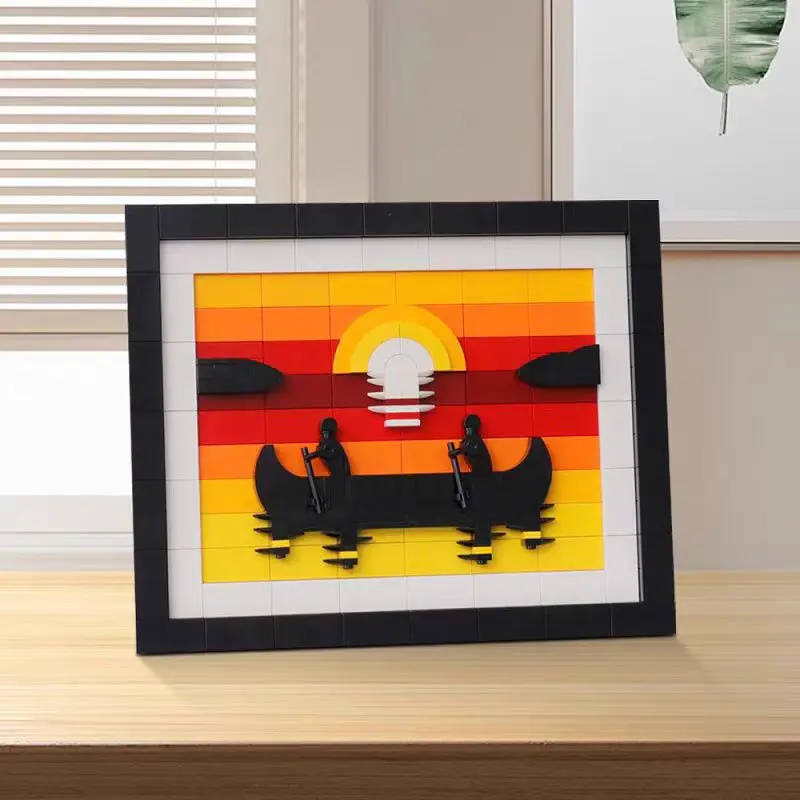 

296 шт., модель художественной живописи MOC, каноэ на закате, фоторамка, модуль, строительные блоки, креативная сборка, игрушки, подарки для взрослых и детей