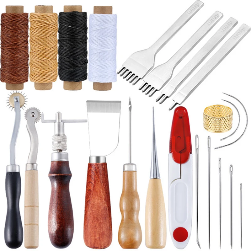 KAOBUY Professional Leather Craft Tools Kit Hand Sewing Stitching Punch Carving Work Saddle Set Accessories DIY Tool Set