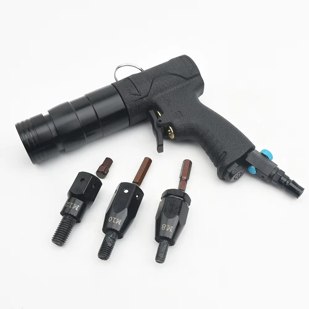 Self-Lock Pneumatic Rivet Nut Guns Air Riveters Tool Set for M8 M10 M12 Round Aluminum and Iron Nuts