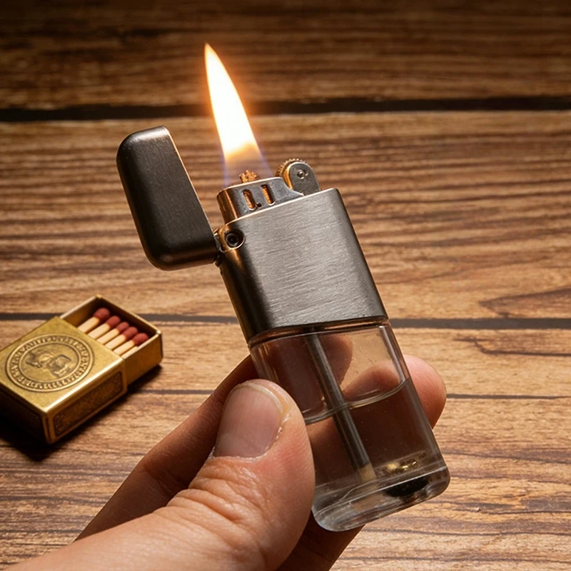 High Value See-through Fuel Reservoir Lighter Retro Flint Wheel Ignition Durable Portable Elegant Daily Smoking Accessory