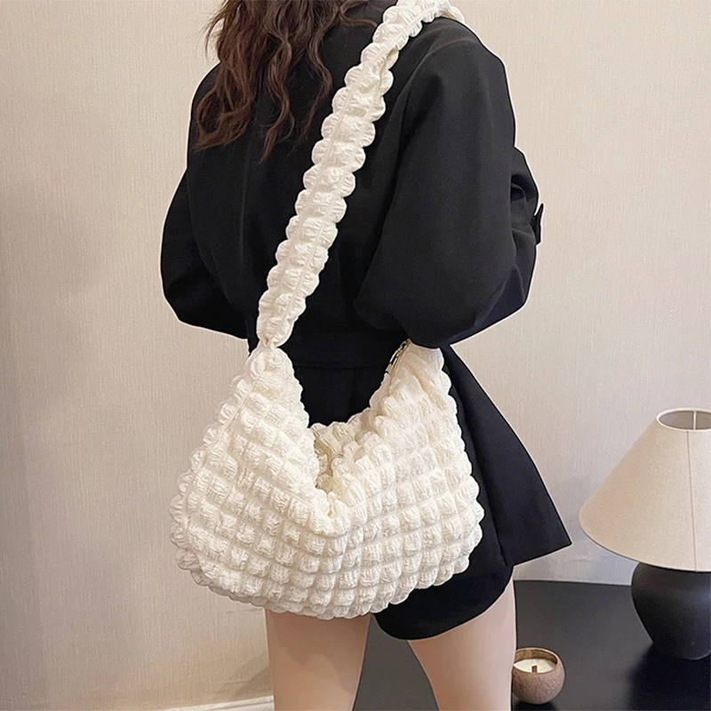 Cloud Plaid Bubble Tote Bag| Pleated Design Crossbody Bag Embroidered Shoulder Bag Underarm Bags Quilted Tote Bags for Women