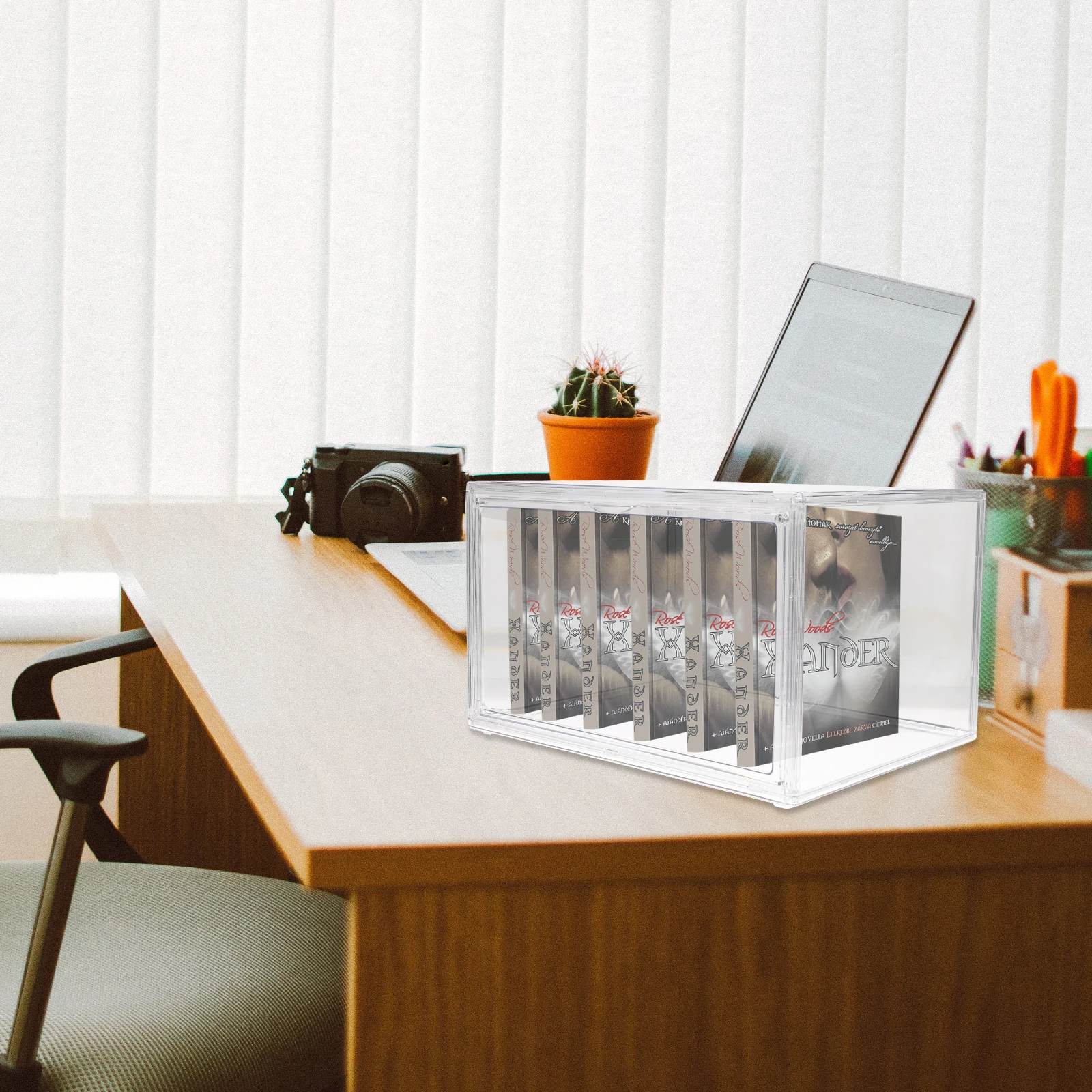 

Transparent Book Storage Box Desk Organizer Acrylic Stackable Shelves Dorm Room Clear Bookcase Small Spaces Classroom Office Use